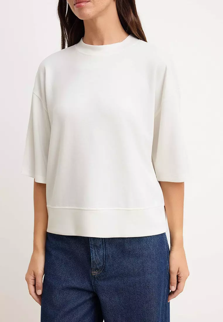 Ecru Oversized /Wide Fit Low Sleeve Three Quarter Soft Touch Knitted T-Shirt Twoss26Ts182
