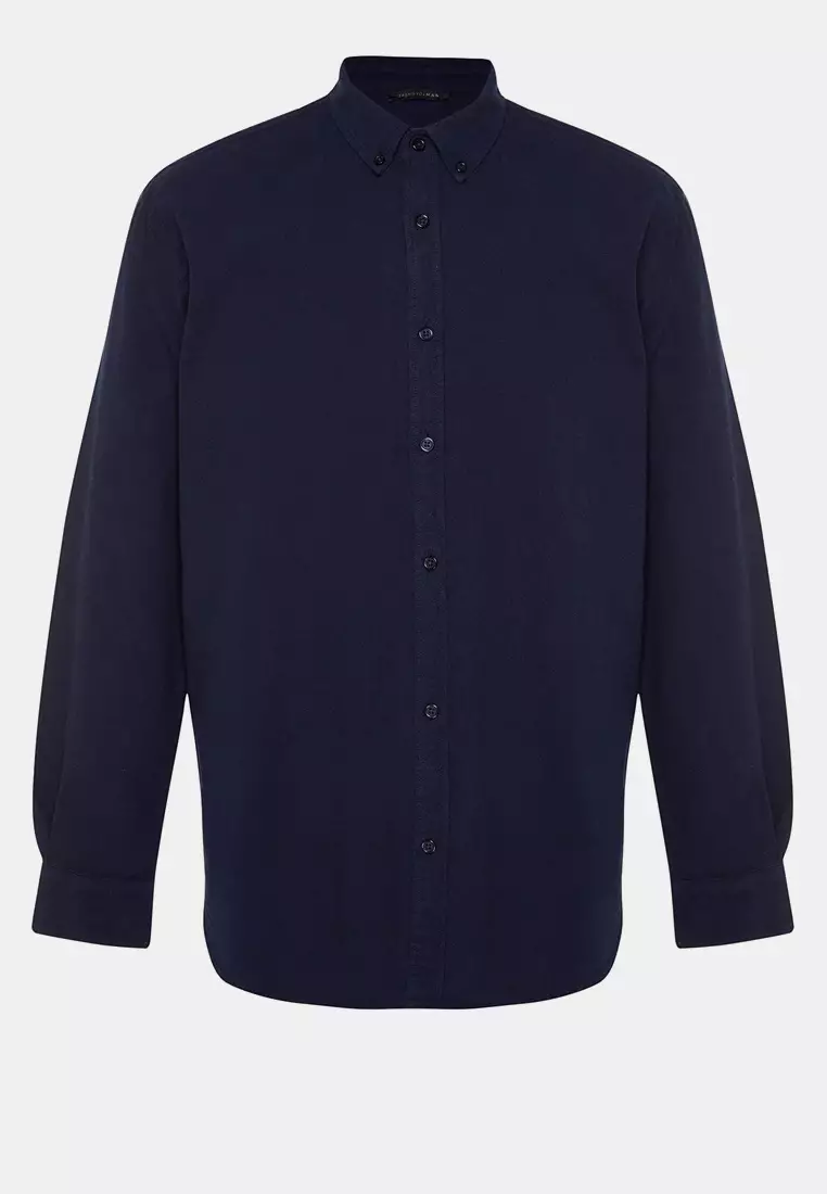 Navy Blue Unisex Regular Fit 100% Cotton Linen Look Shirt TMNSS23GO00099 TMNSS23GO00099