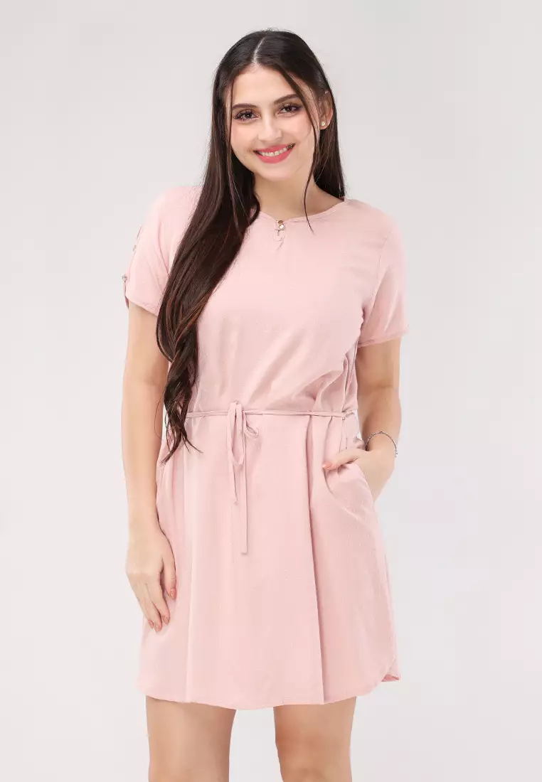 Textured Woven Short Sleeves Dress
