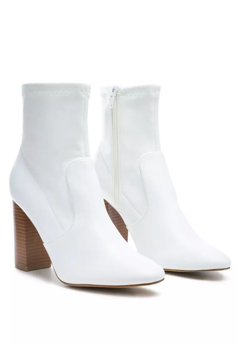 White faux leather ankle sales boots