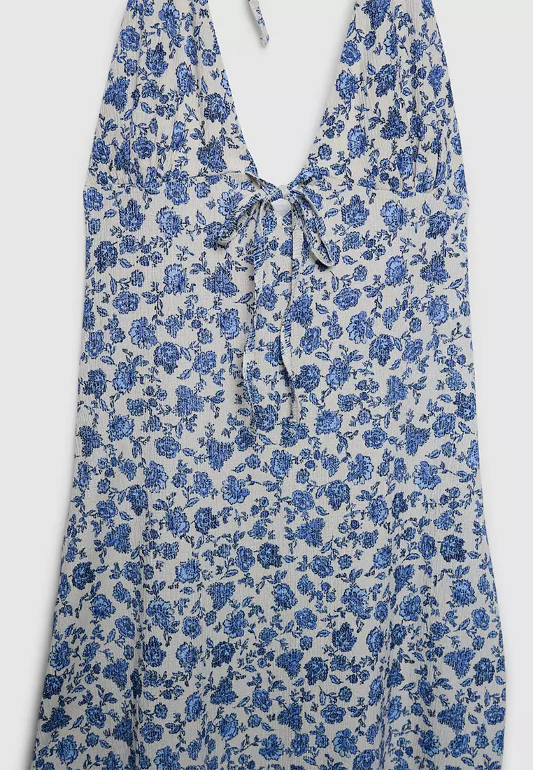 Women's Mini Flower Design Halter Midi Dress