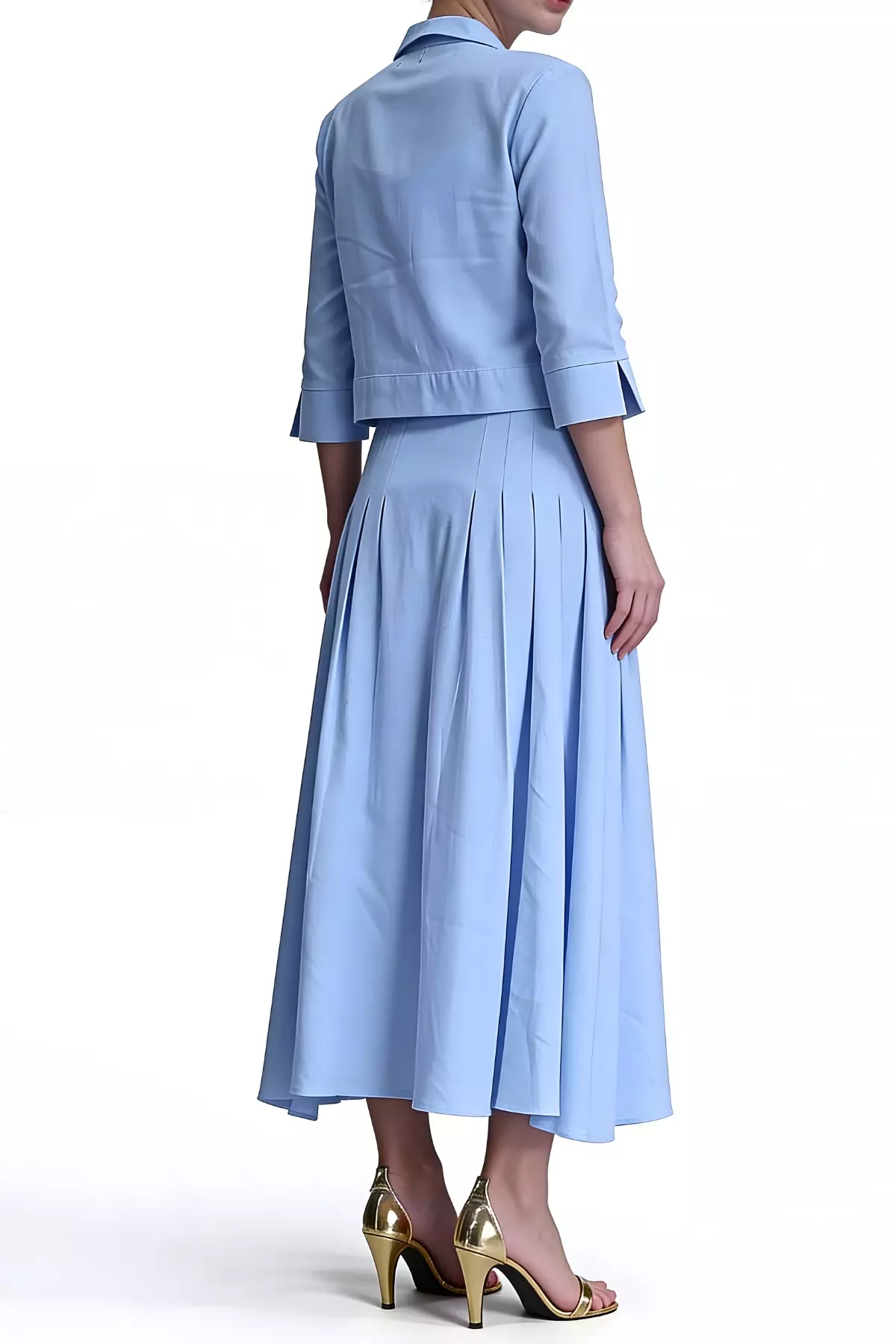 Demure Studio - Essentials Cropped Linen Pleated Skirt Blue (Only Skirt)