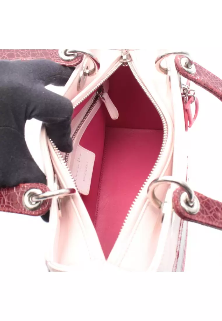 Pre-Loved Christian Dior LADY DIOR lady dior Handbag heart patch leather Light pink Bordeaux 2WAY