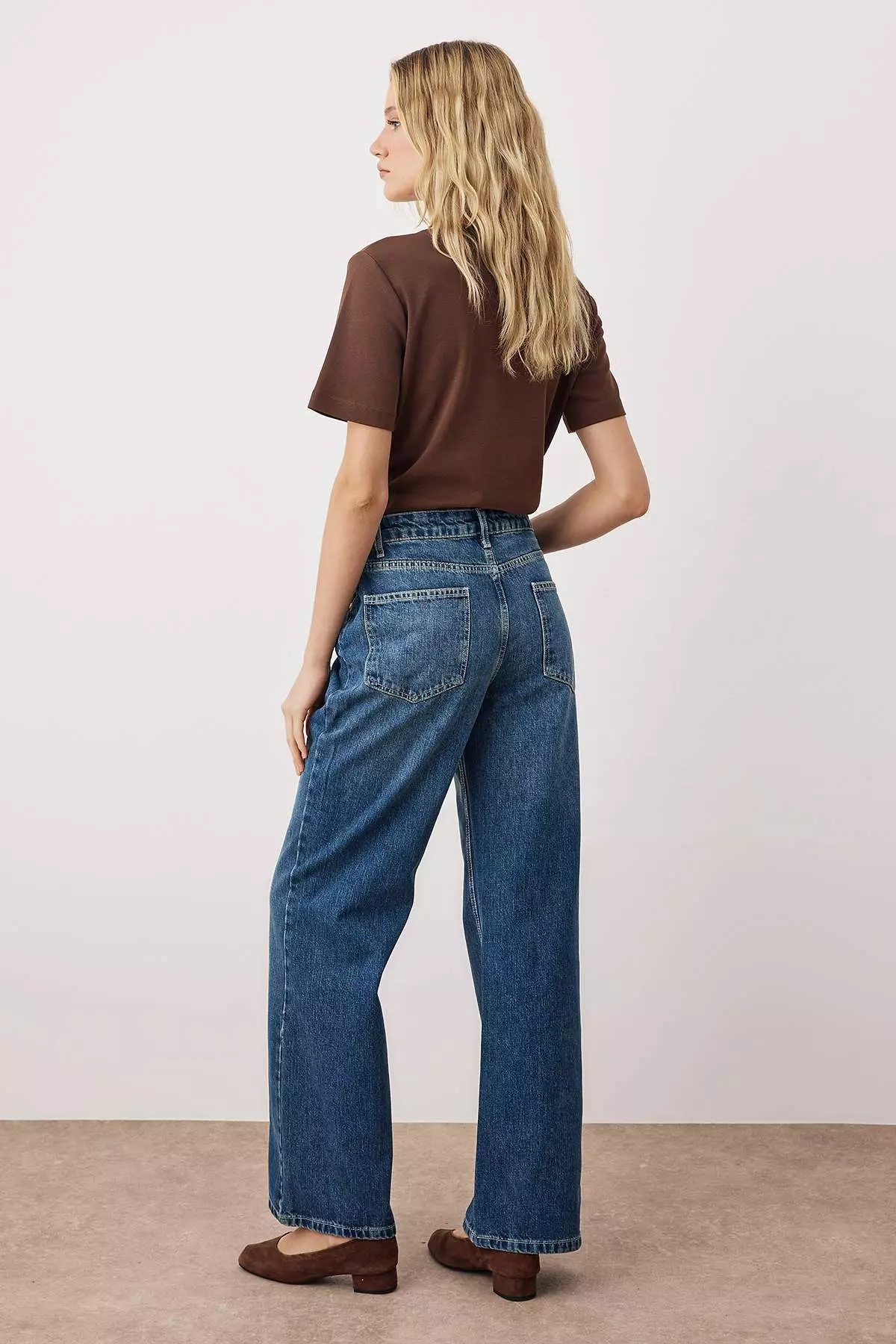 Navy Blue High Waist Wide Leg Jeans