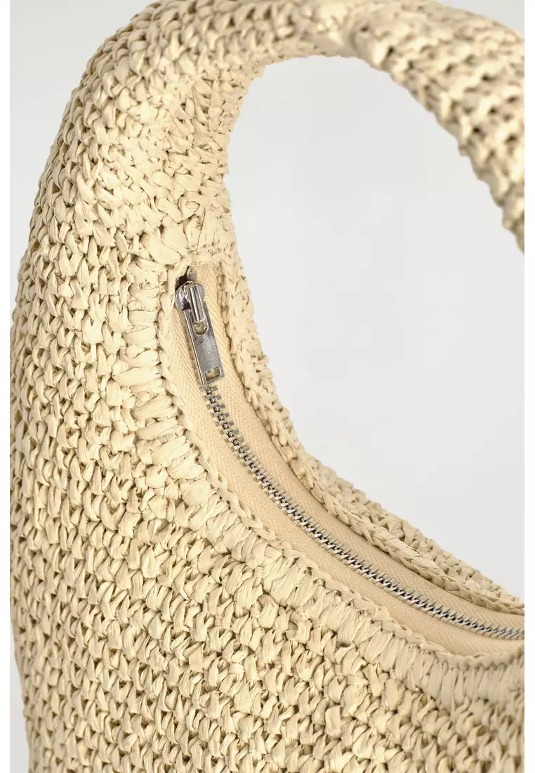 CURVED MINI SHOULDER BAG - STRAW