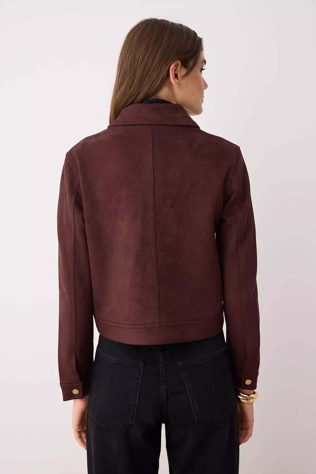 Dark Brown Fitted Mold Suede Slim Jacket Coat