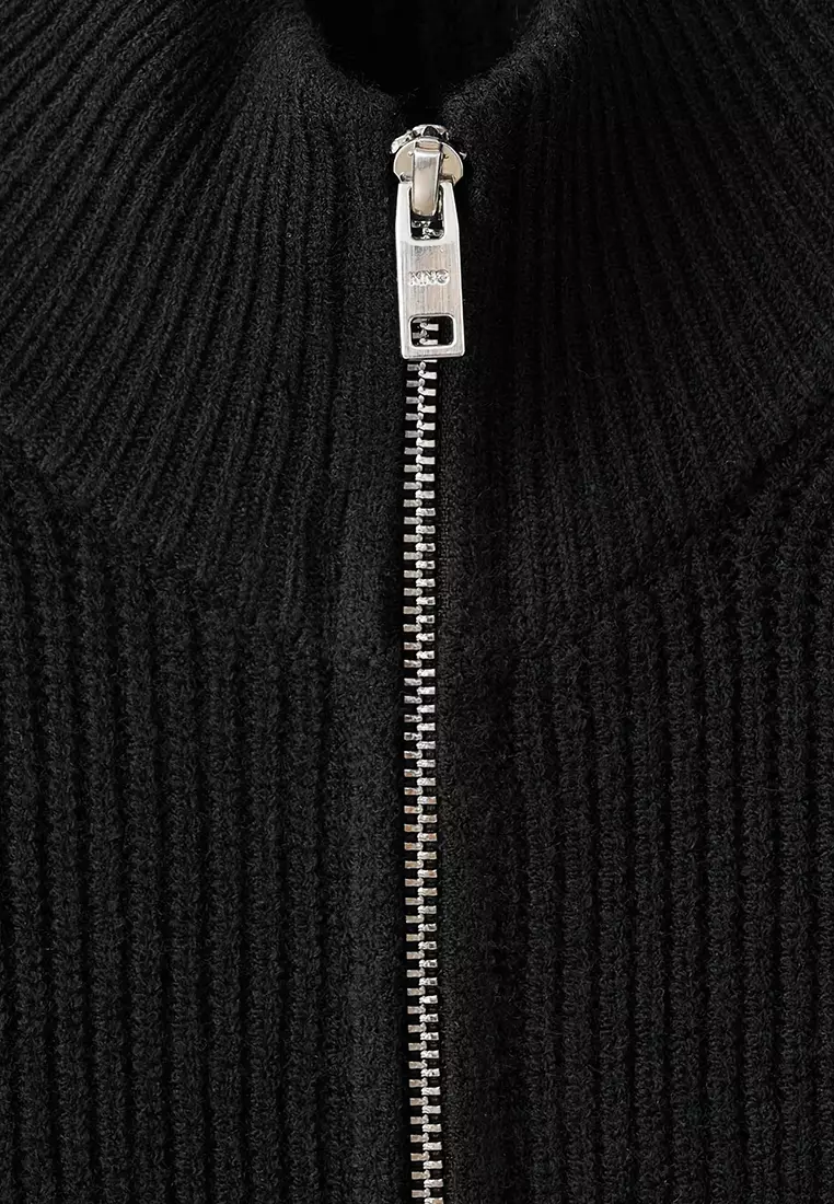 Ribbed-Knit Cardigan With Zip