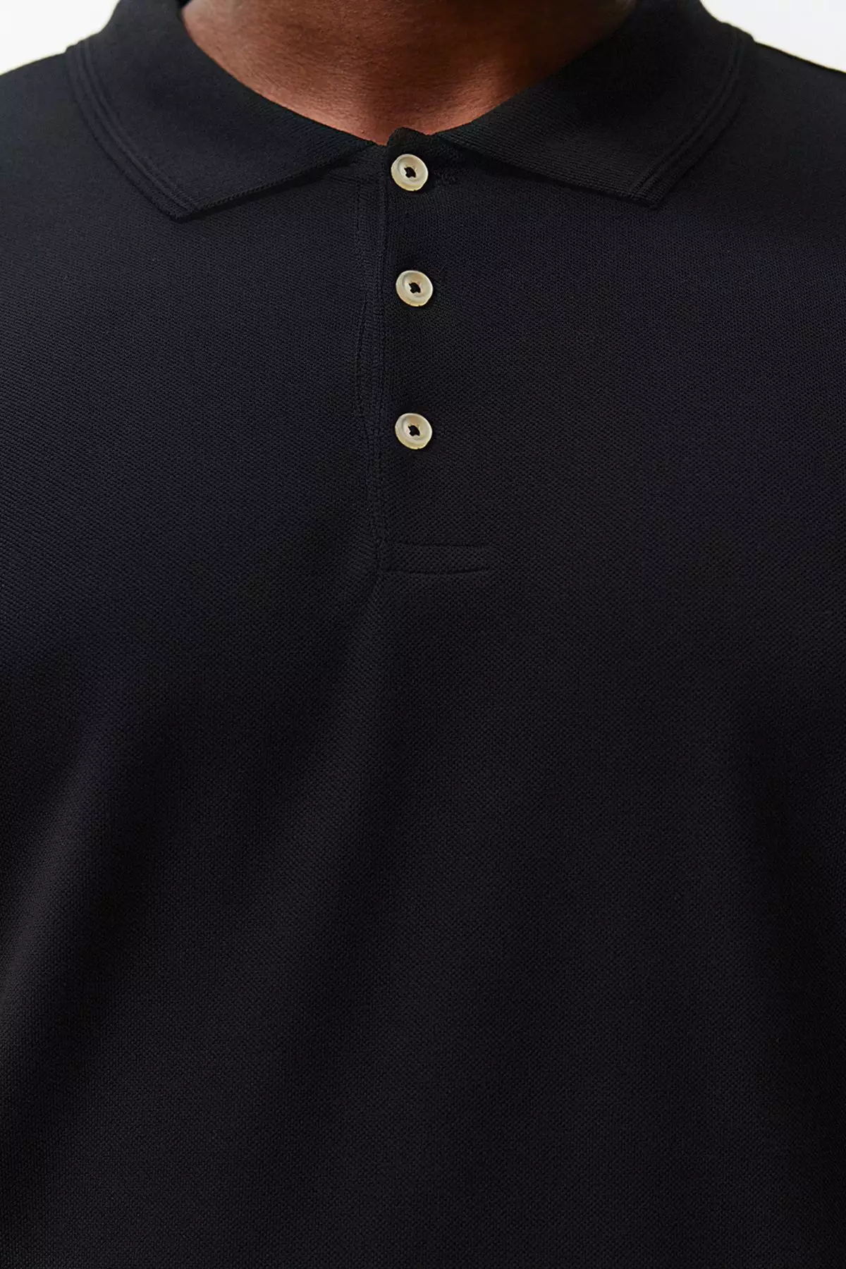 Plus Size Black Regular/Normal Cut Basic 100% Cotton Polo Collar T-shirt TMNSS24BF00000