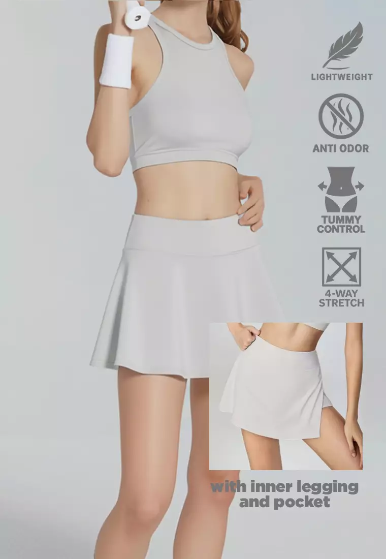 LB130 Rok Padel Tenis Wanita Legging inside Skort ada Kantong TdBolt oatmeal