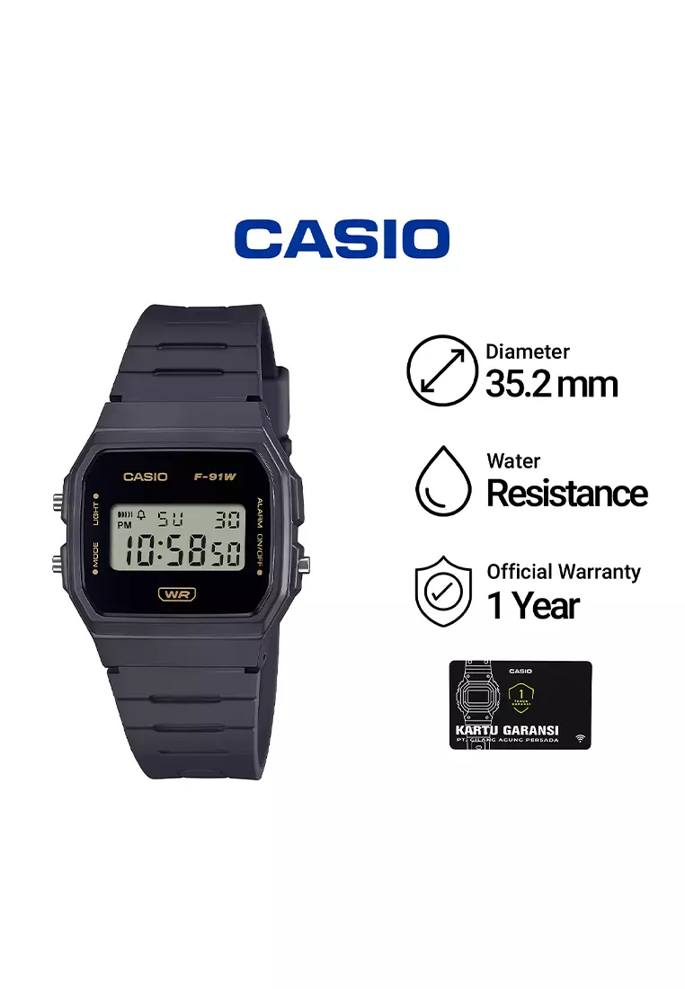 Casio Jam Tangan Digital Unisex - Black Resin Strap - F-91WB-8A