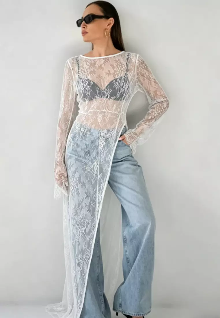 chinese dress ladies Dior Long Sleeve Sheer Lace Maxi Dress – Justin Reed