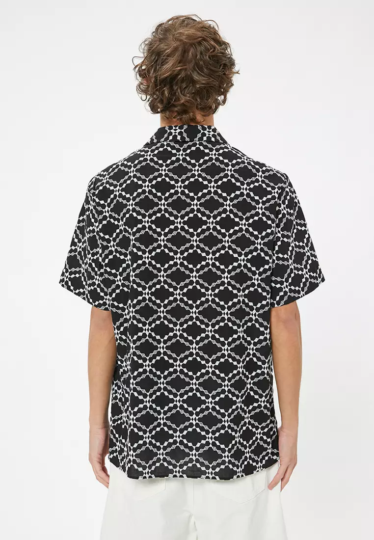 Short Sleeve Shirt Geometric Embroidered Regular Fit