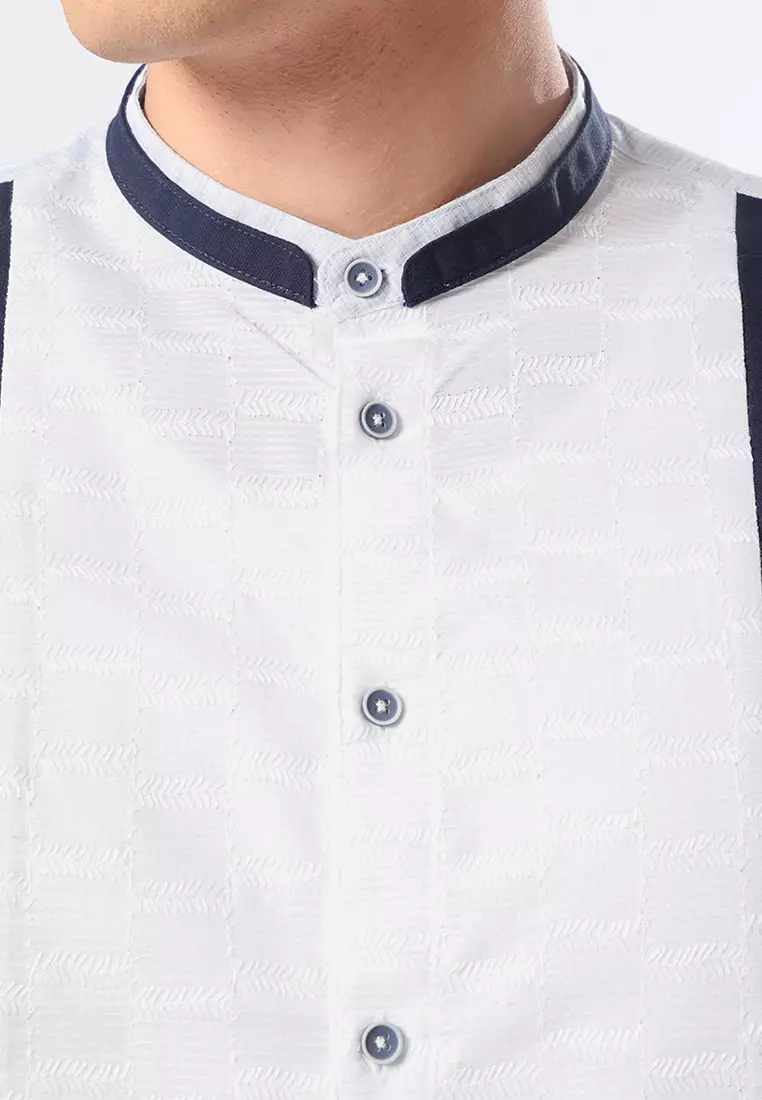 Kemeja Koko Pria Lengan Pendek Baju Muslim Pria ARAGON WHITE NAVY