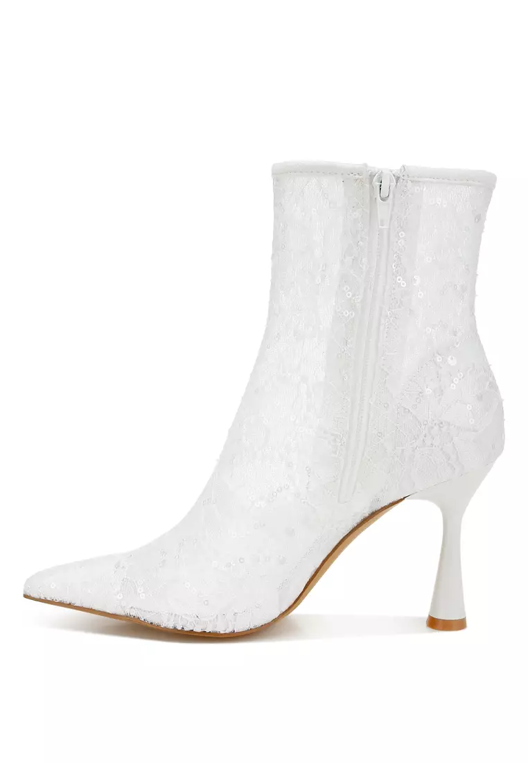 Sequin Lace Boots in White