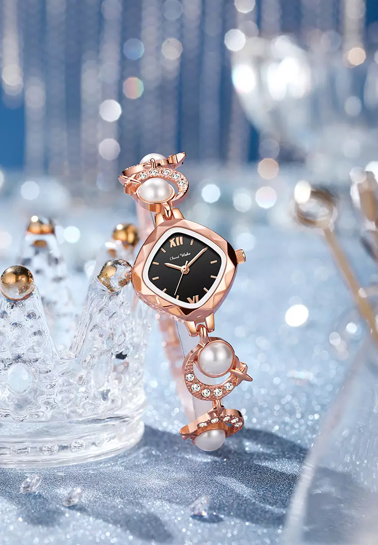 Jam Tangan Wanita Original Korea Style Pear Strap Anti Air Jam Tangan Cewek rose black