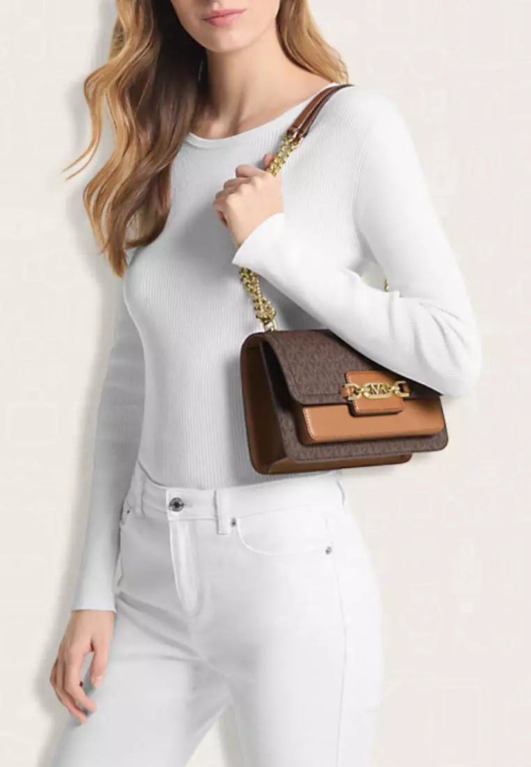 Michael Kors Heather Large Logo Shoulder Bag Brown Acorn