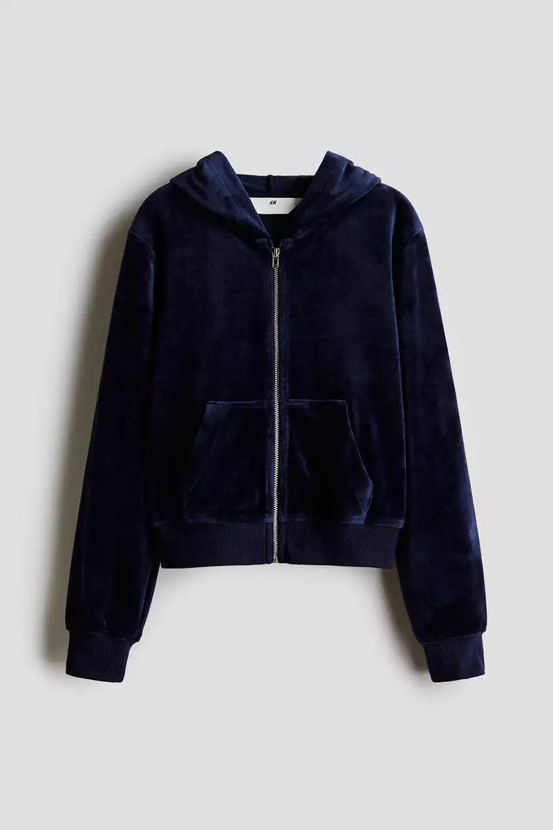 Velour zip-through hoodie