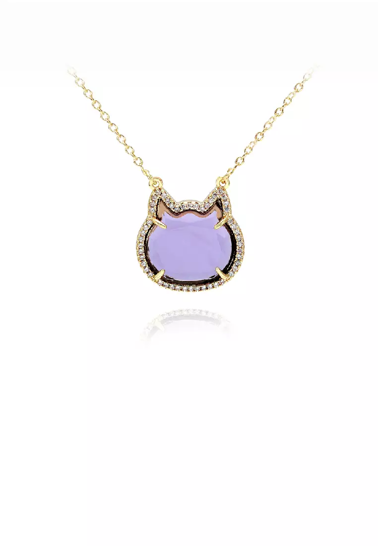 Buy Glamorousky Fashion Cute Plated Gold Cat Pendant with Purple