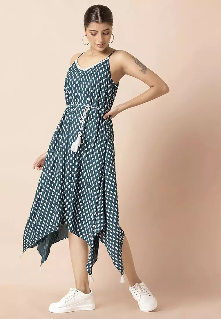 Buy Indya Teal Bandhani Belted Strappy High Low Dress 2024 Online ZALORA   Indya 0598 2248402 4 