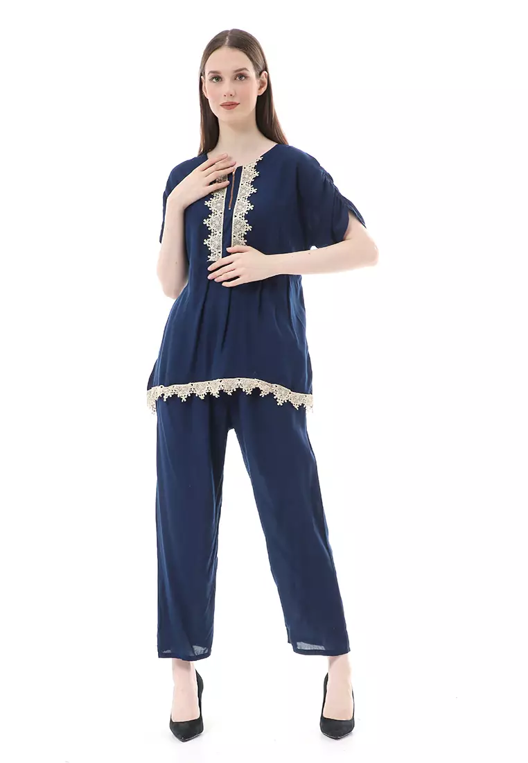Zemira Piyama One Set Atasan Bawahan Wanita High Quality - Navy