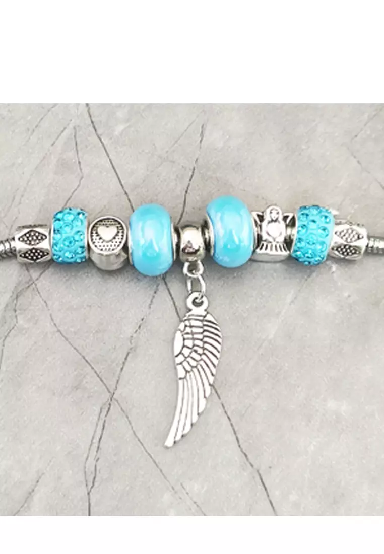 Accessories Wanita Feather Pomora Charm Bracelet Gelang Wanita Silver, Blue