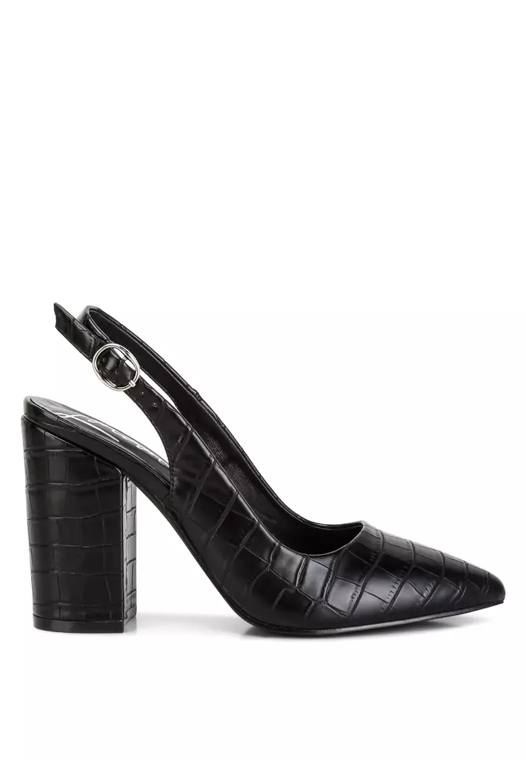 Discount on London Rag  shoes - SKU: Black Croc Texture Sling Back Heels