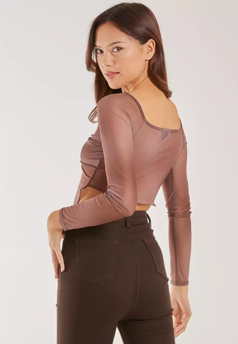 Pink Vanilla Mauve Butterfly Mesh Long Sleeve Top