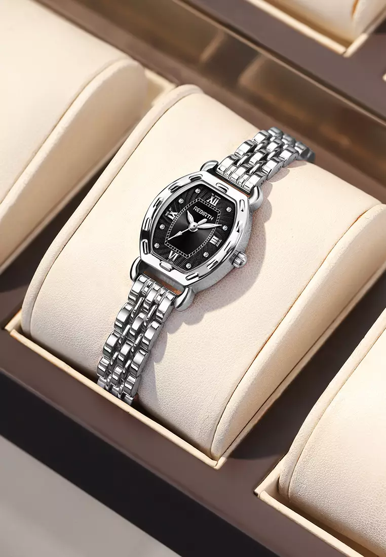 Jam Tangan Wanita Korea Original Tonneau Dial Berlian Anti Air Jam Tangan Cewek silver black