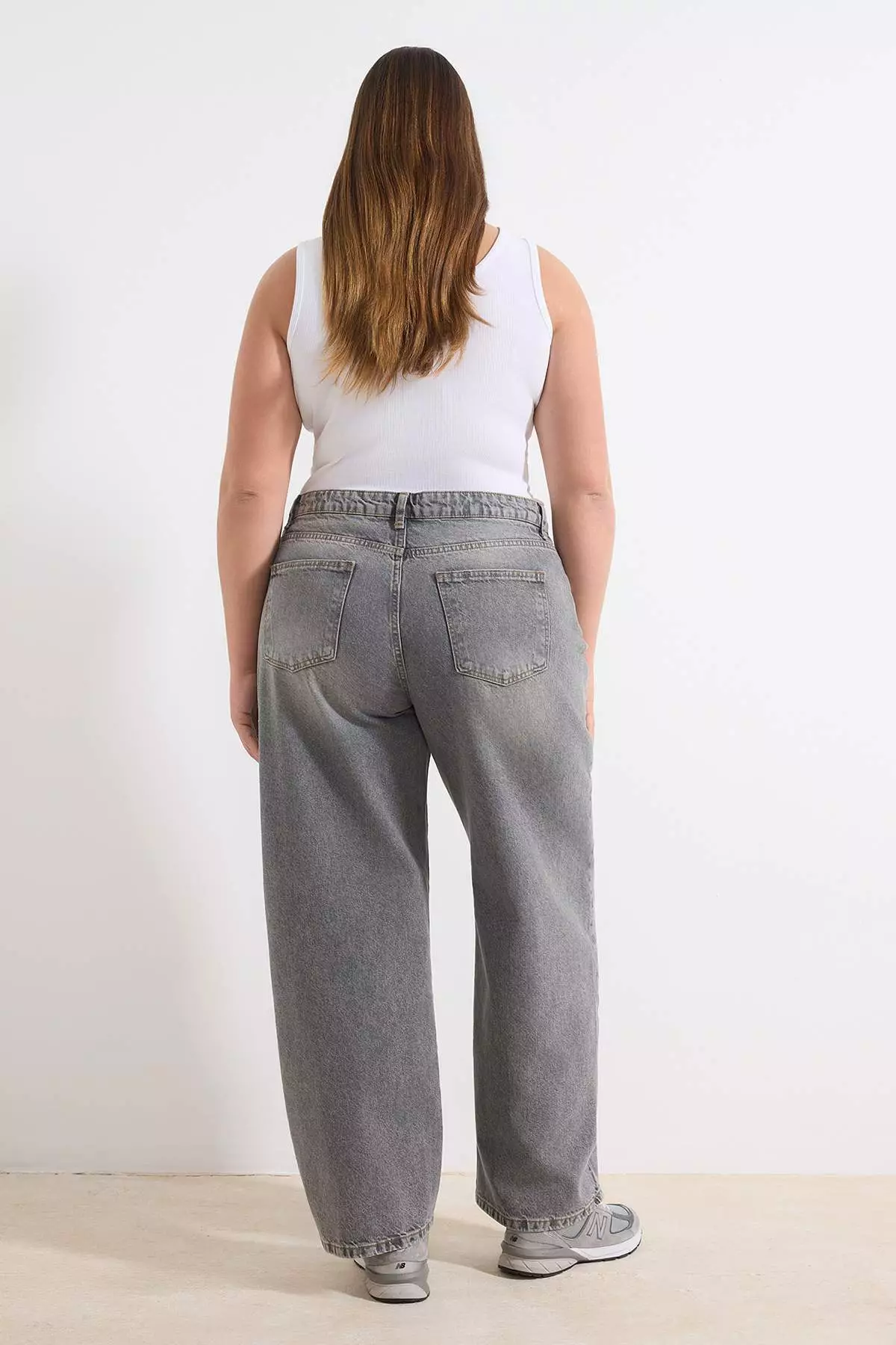 Gray High Waist Barrel Baggy 100% Cotton Non-Stretch Plus Size Jeans Tbbaw26Cj00043
