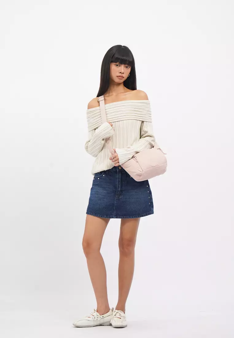 Off Shoulder Long Sleeve Knit Top