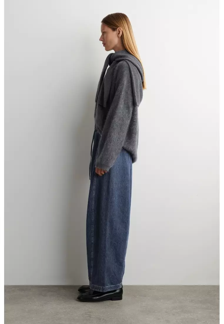 BARREL-LEG DENIM DRAWSTRING TROUSERS