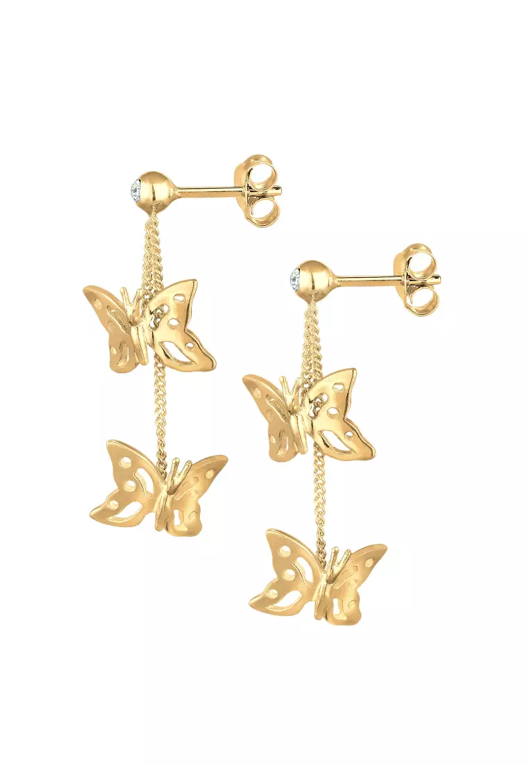 Anting Perhiasan Perak 925 Wanita Butterfly Trend Nature Gold Plated Embellished with Crystal by Swarovski®