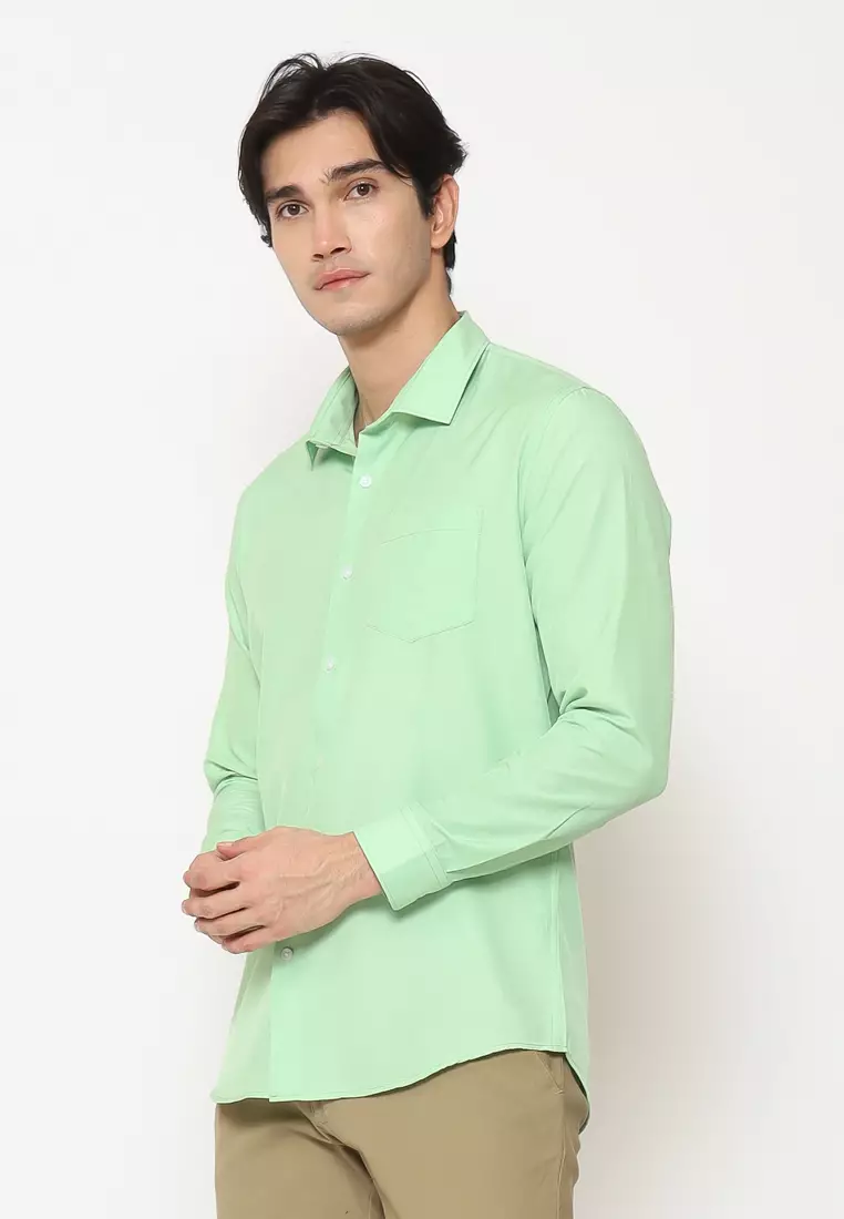 MAGINOT Kemeja Pria Basic Polos Panjang LIGHT GREEN