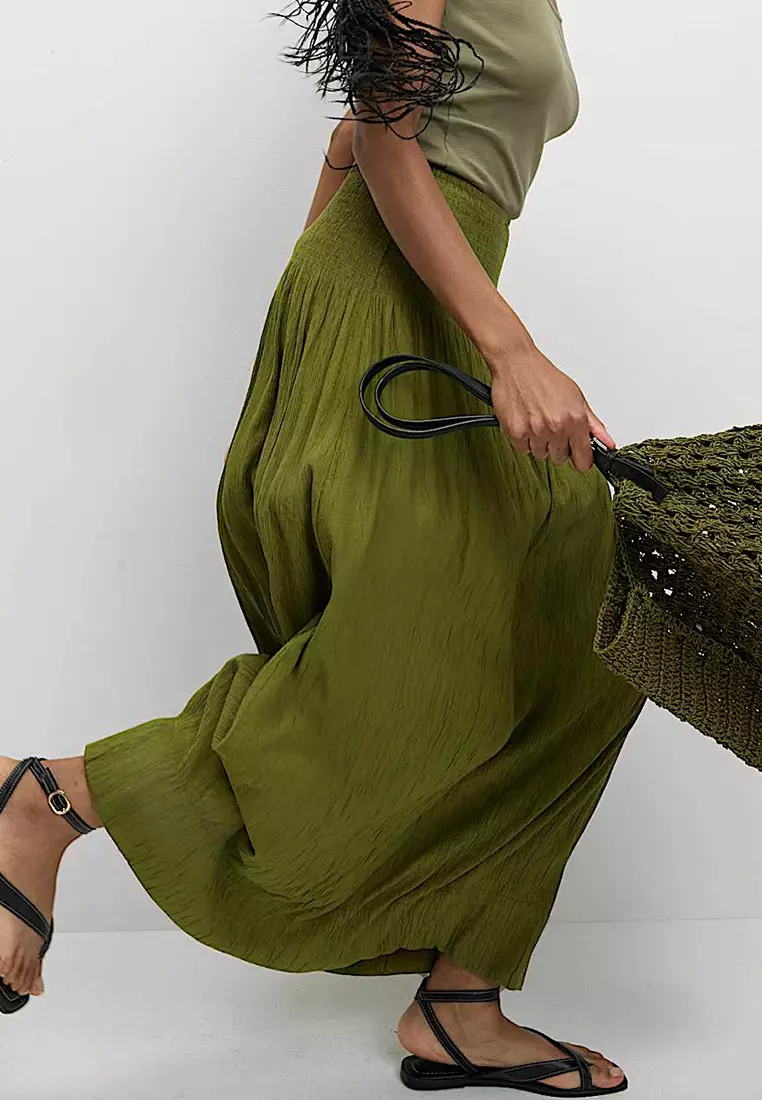 Crinkle Textured Midaxi Circle Skirt