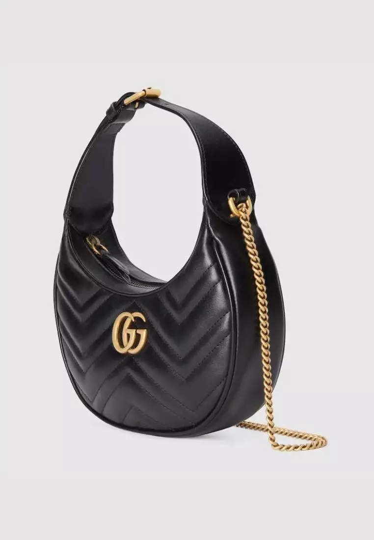 Gucci GG Marmont Half-Moon Shaped Mini Bag Black