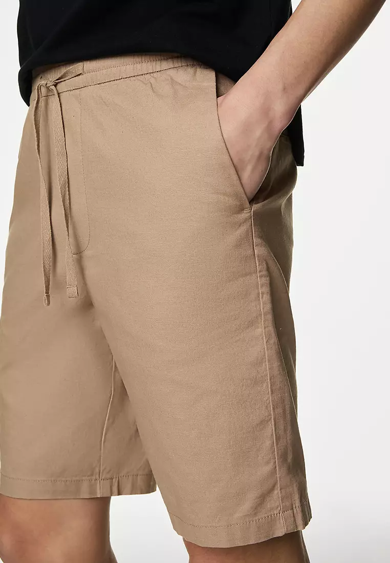 Linen Blend Elasticated Waist Stretch Shorts