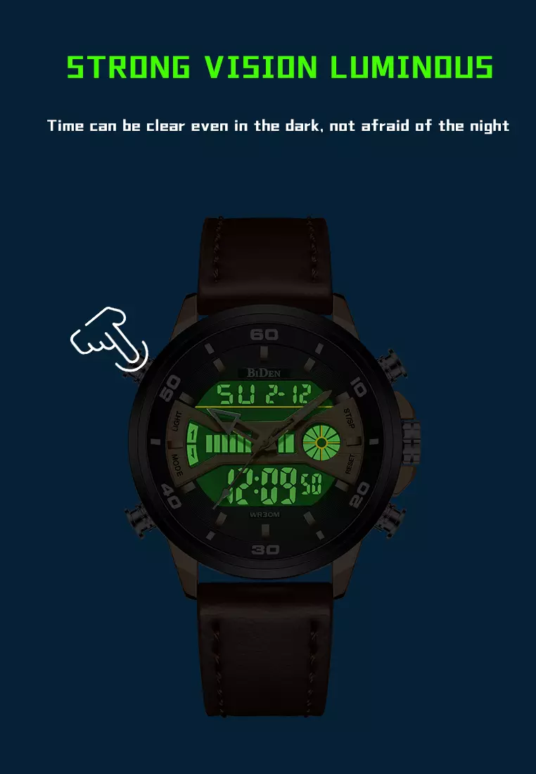 Jam Tangan Pria Olahraga Dual Movement Tampilan Tanggal Chronograph Anti Air Kuarsa Tali Kulit