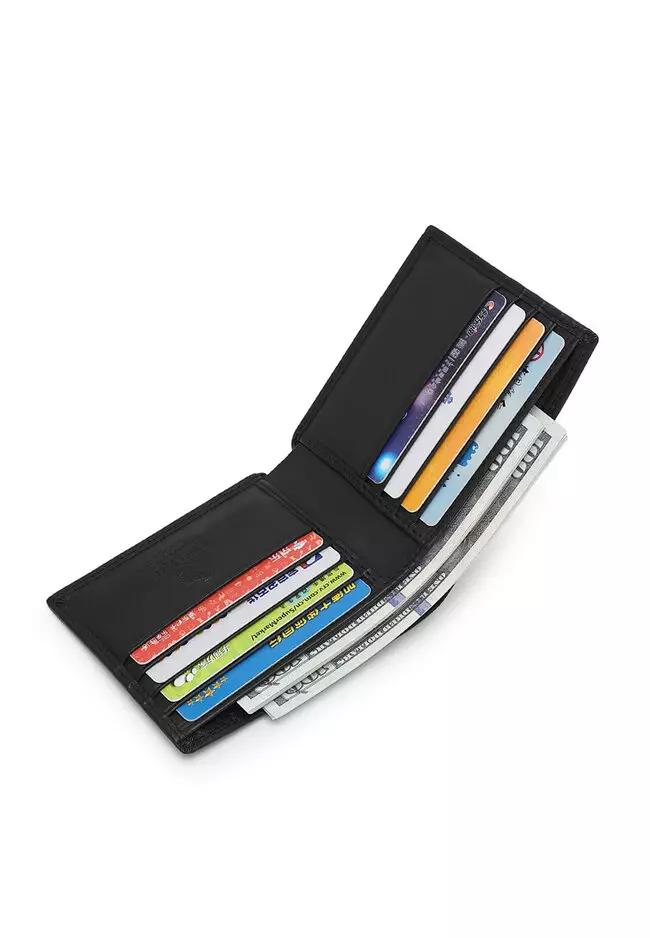 Men's Genuine Leather RFID Short Wallet - Black