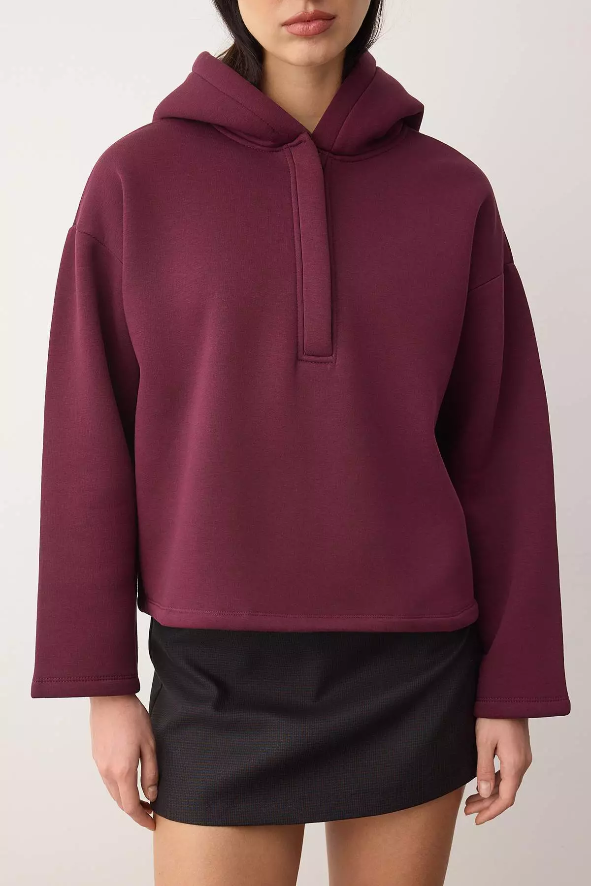 Plum Thick Fleece Inside Half Zipper O Oversized K Hooded Knitted Sweatshirt Twoaw26Sw00060