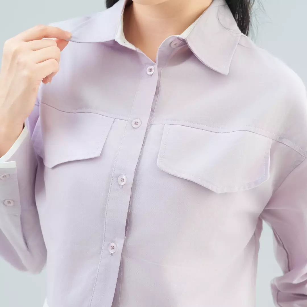 Platini Baju Kemeja Crop Top Lengan Panjang Wanita Katun 62001 Lilac