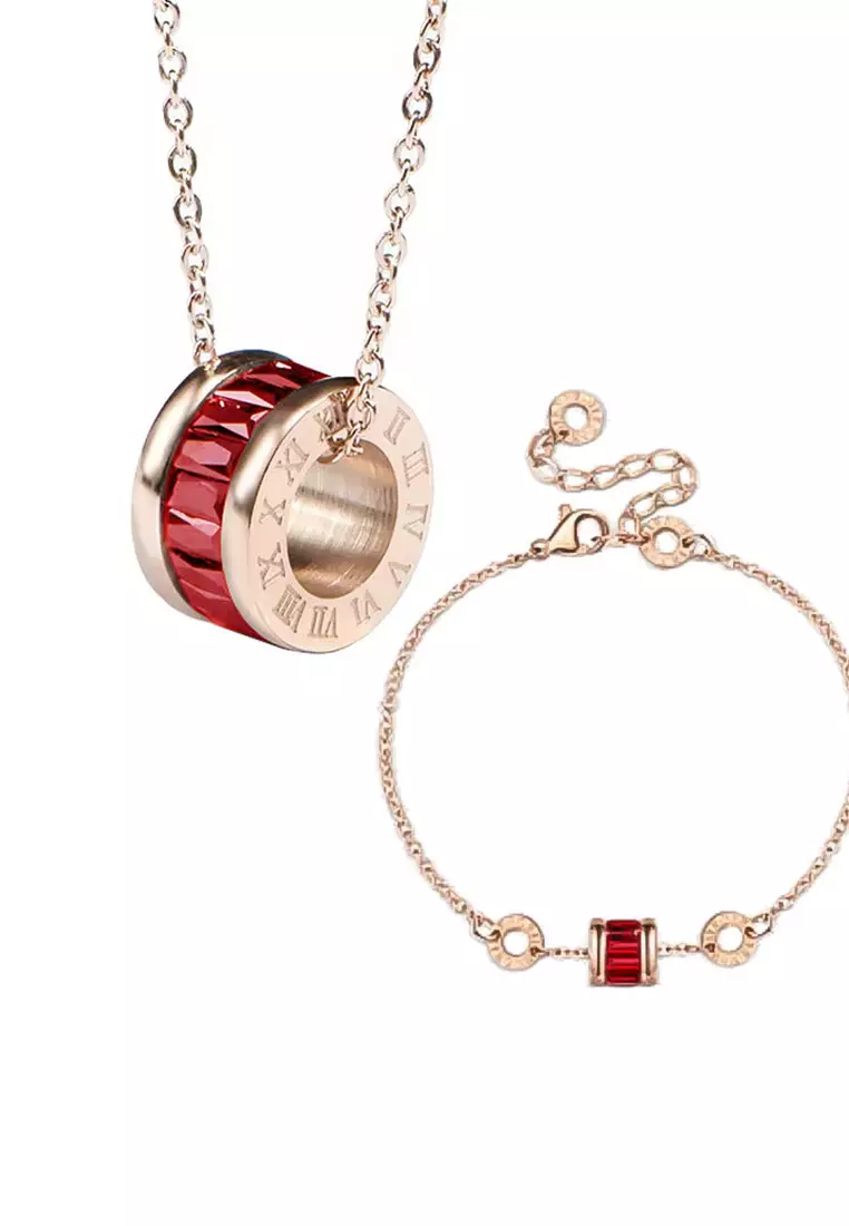 CELOVIS - Oceane Red Cryolite Necklace + Bracelet Jewellery Set