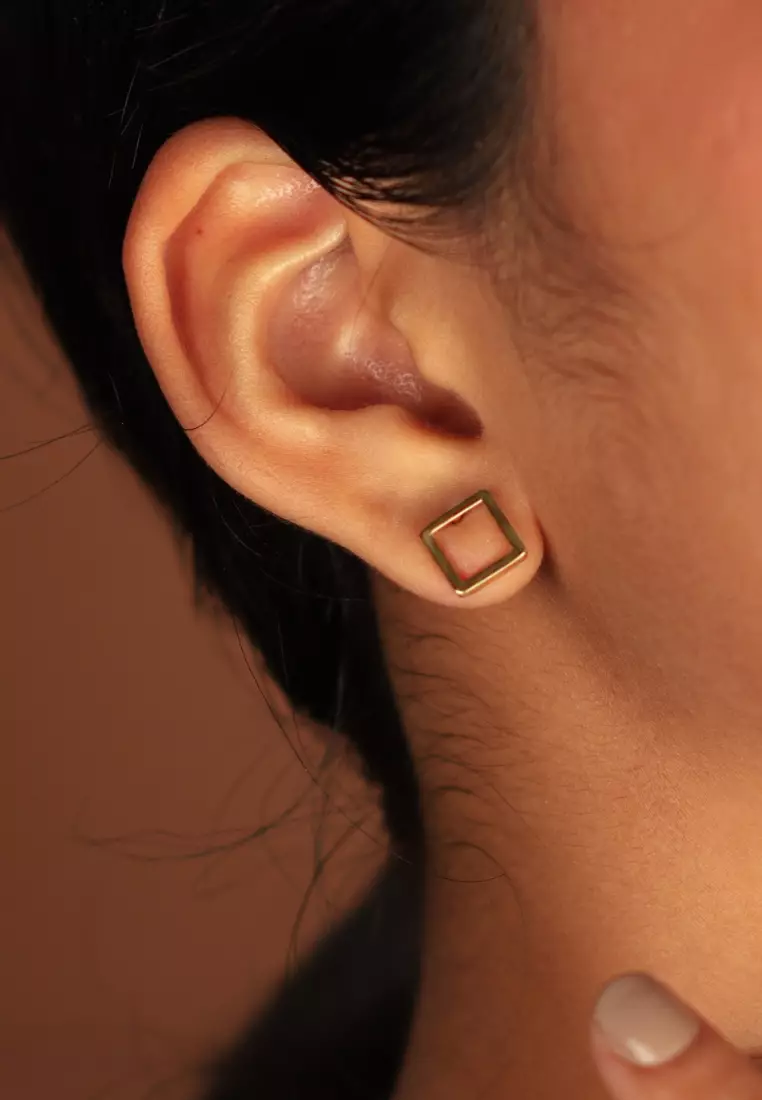 Square Frame Studs Earrings 18k Gold