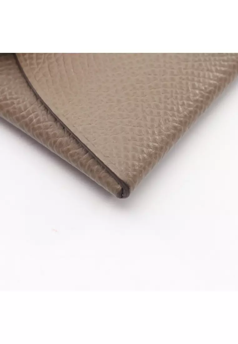 Pre-Loved Hermès Bastia Etoupe coin purse Veau epsom Gray brown silver hardware U stamp