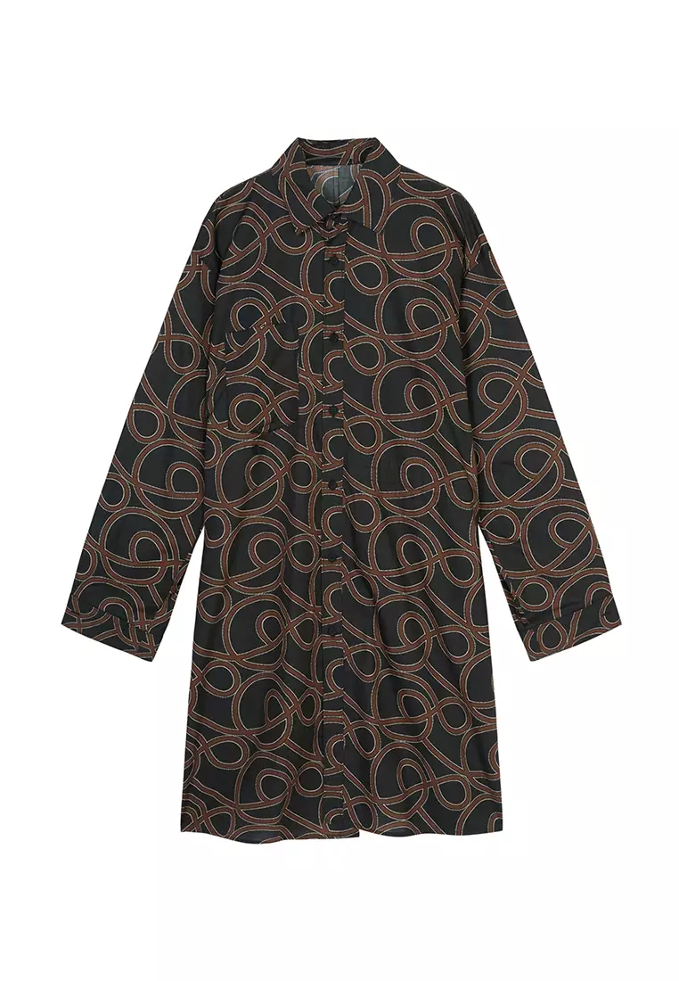 H型寬鬆日常休閒長袖連衣裙