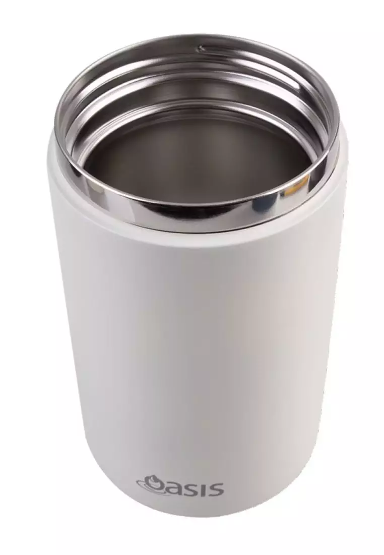 Oasis S/S Insulated Dual Compartment Food Jar W Handle And Spoon 700ML - Alabaster