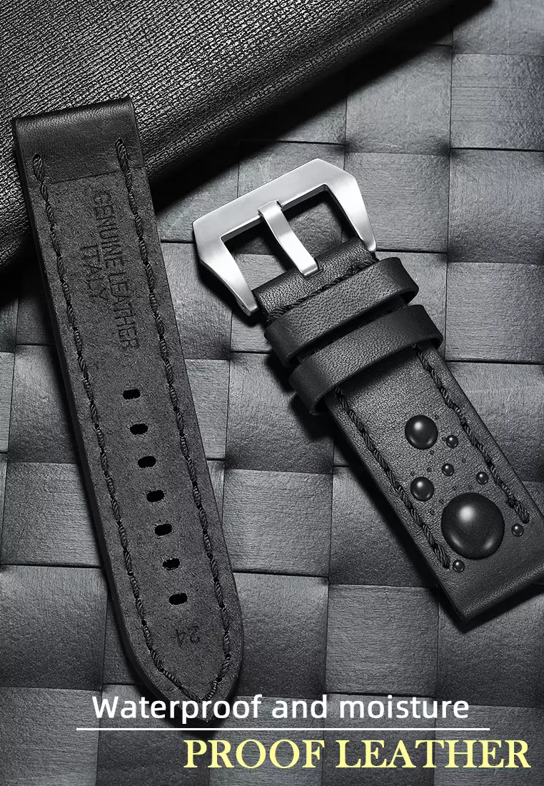 Tali Kulit Asli Jam Tangan Leather Strap 22mm hitam