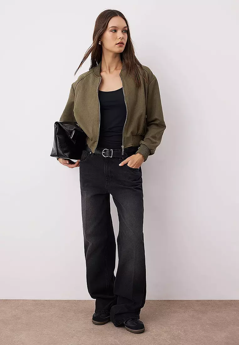 Regular Fit Suede Bomber Jacket