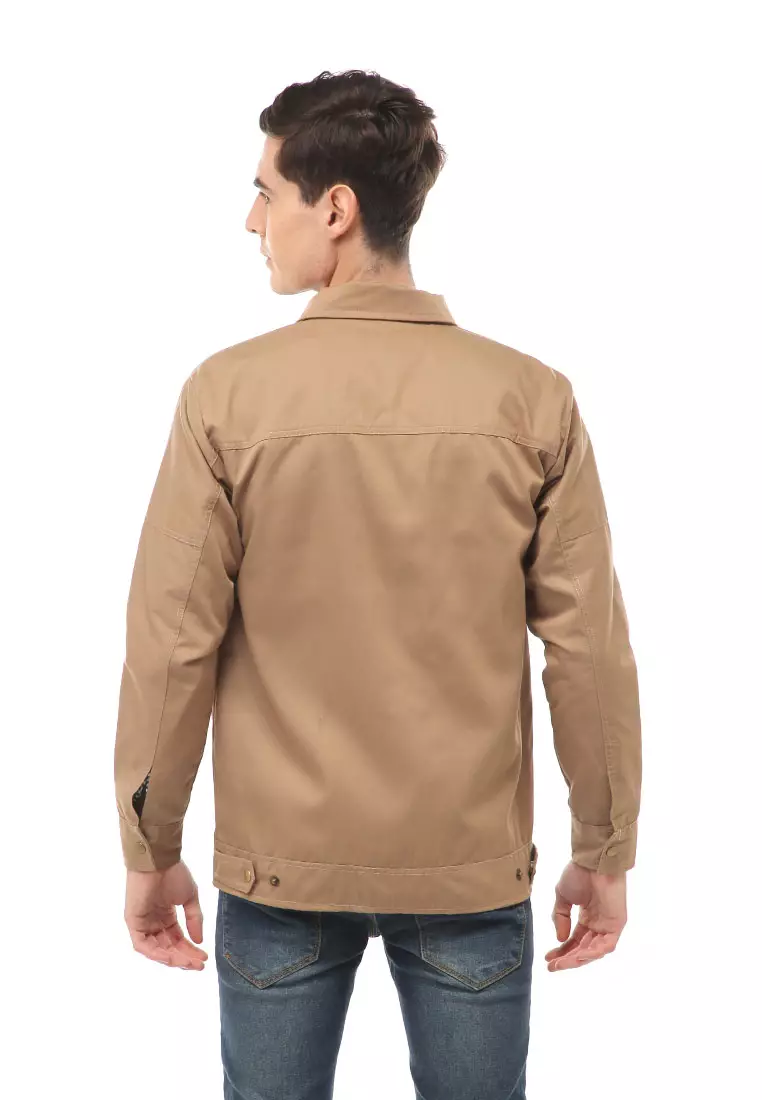 Clover Outerwear Jacket Fashion Pria Motif Polos Material Cotton ORIGINAL - Dark Cream