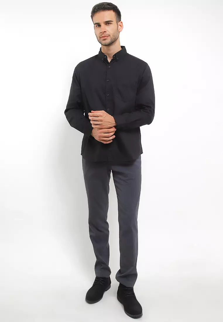 Kemeja Lengan Panjang Slim Fit - Black