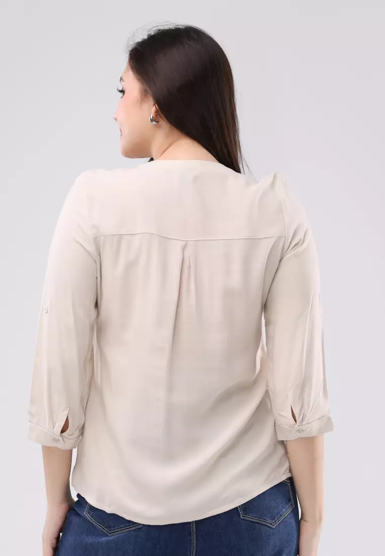 Woven Plain Rayon 3/4"blouse